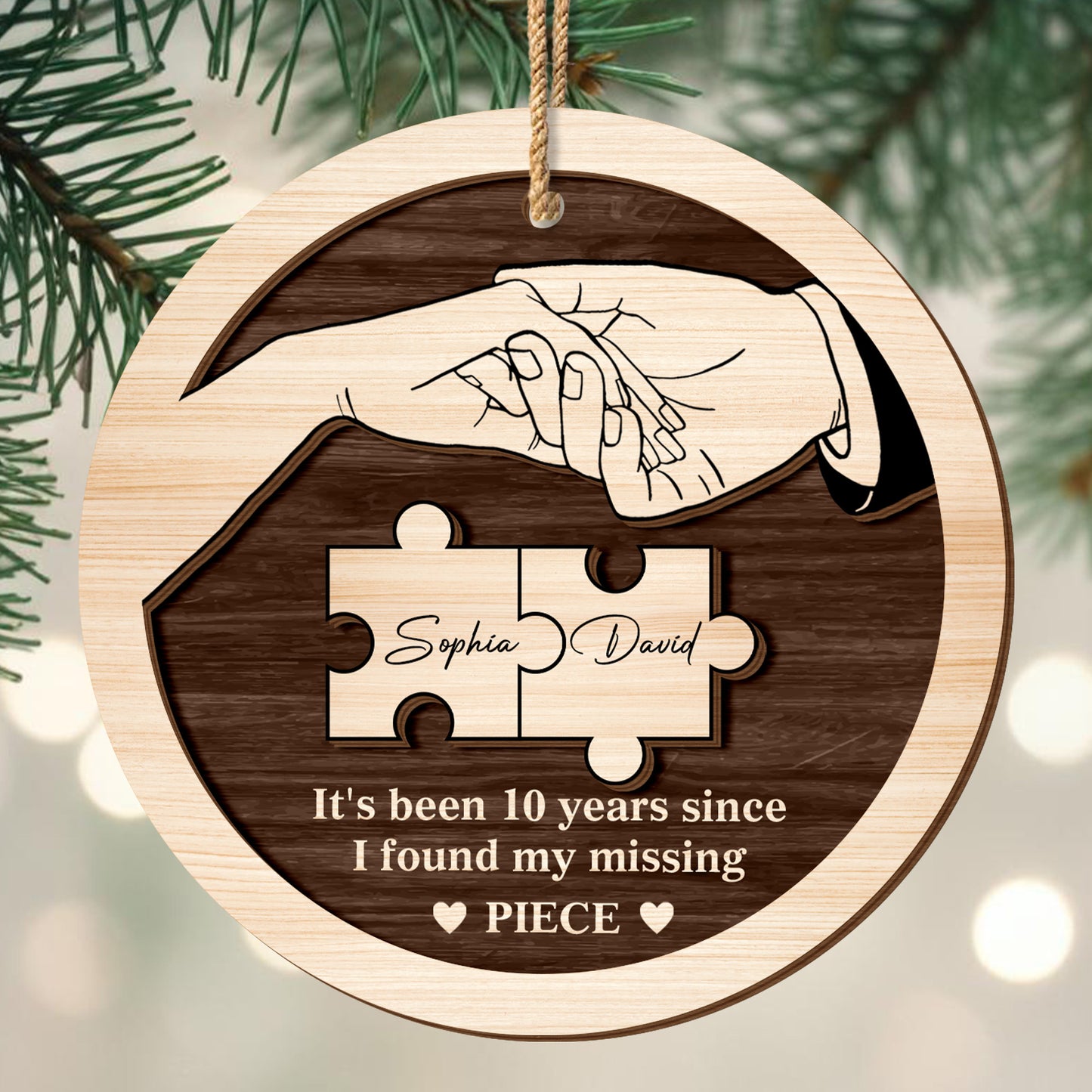 Found My Missing Piece, Hands And Puzzle Design - Personalized Double Layer Wood Ornament - CPL680_DWO