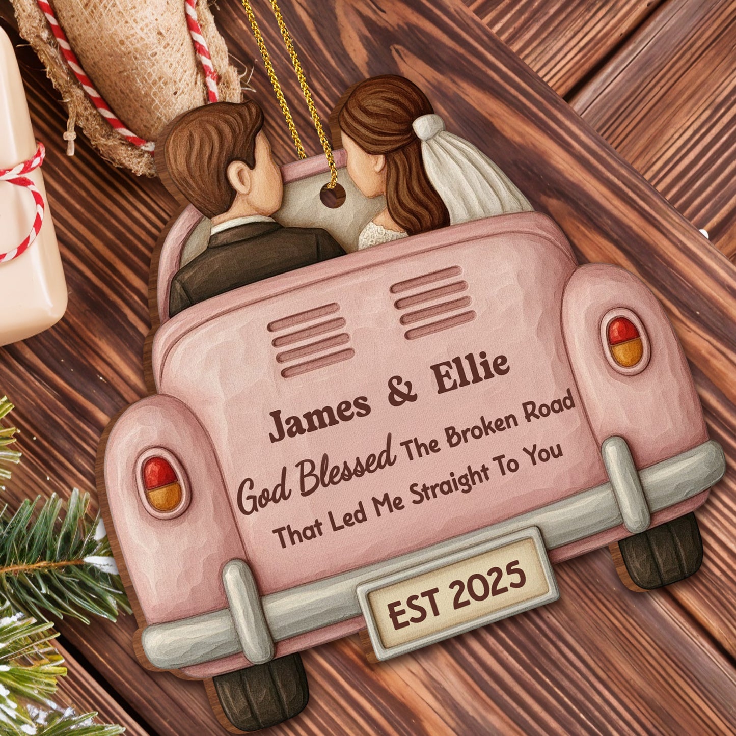 God Blessed The Broken Road, Car And Couple Design
