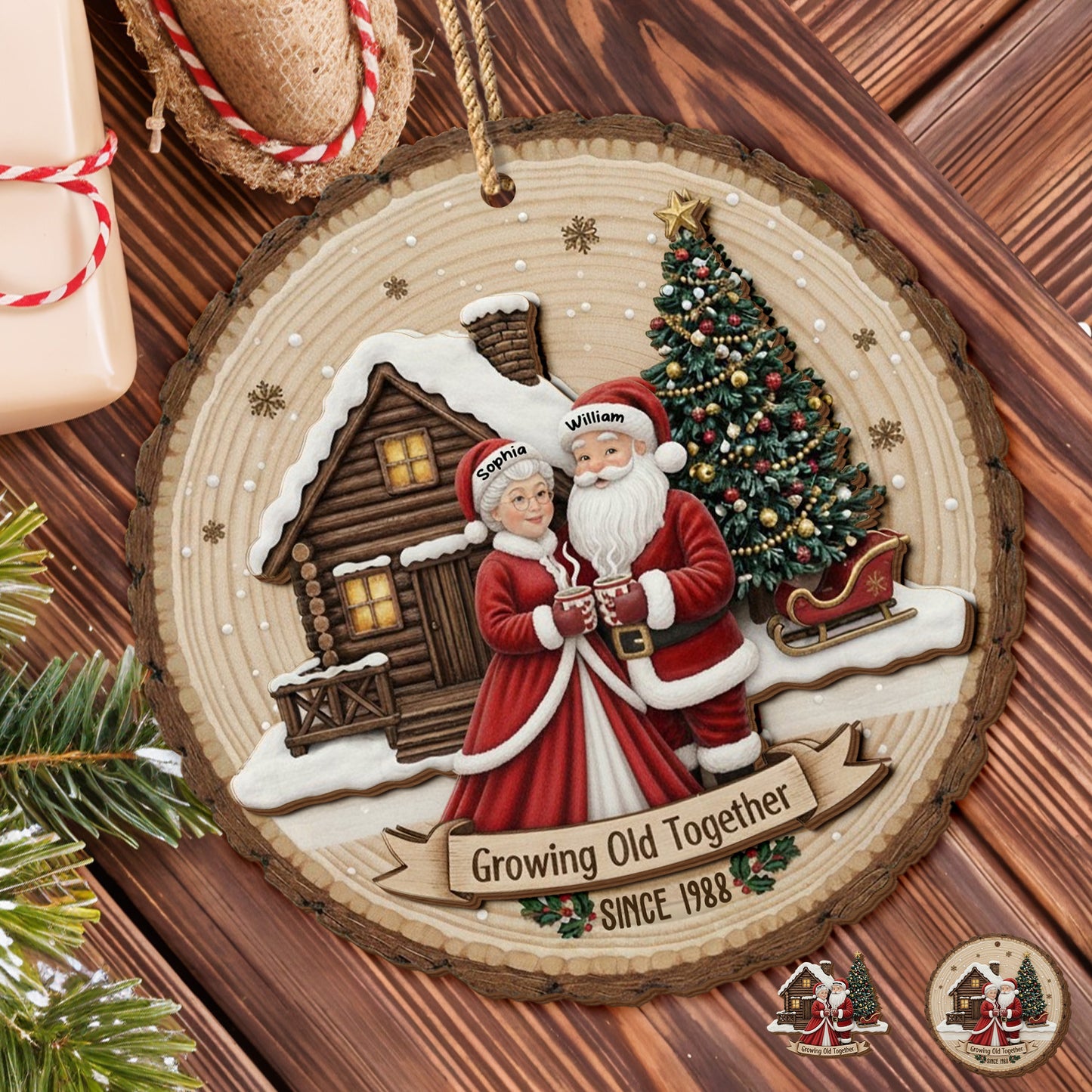 Growing Old Together, Christmas Tree And Wooden Cabin