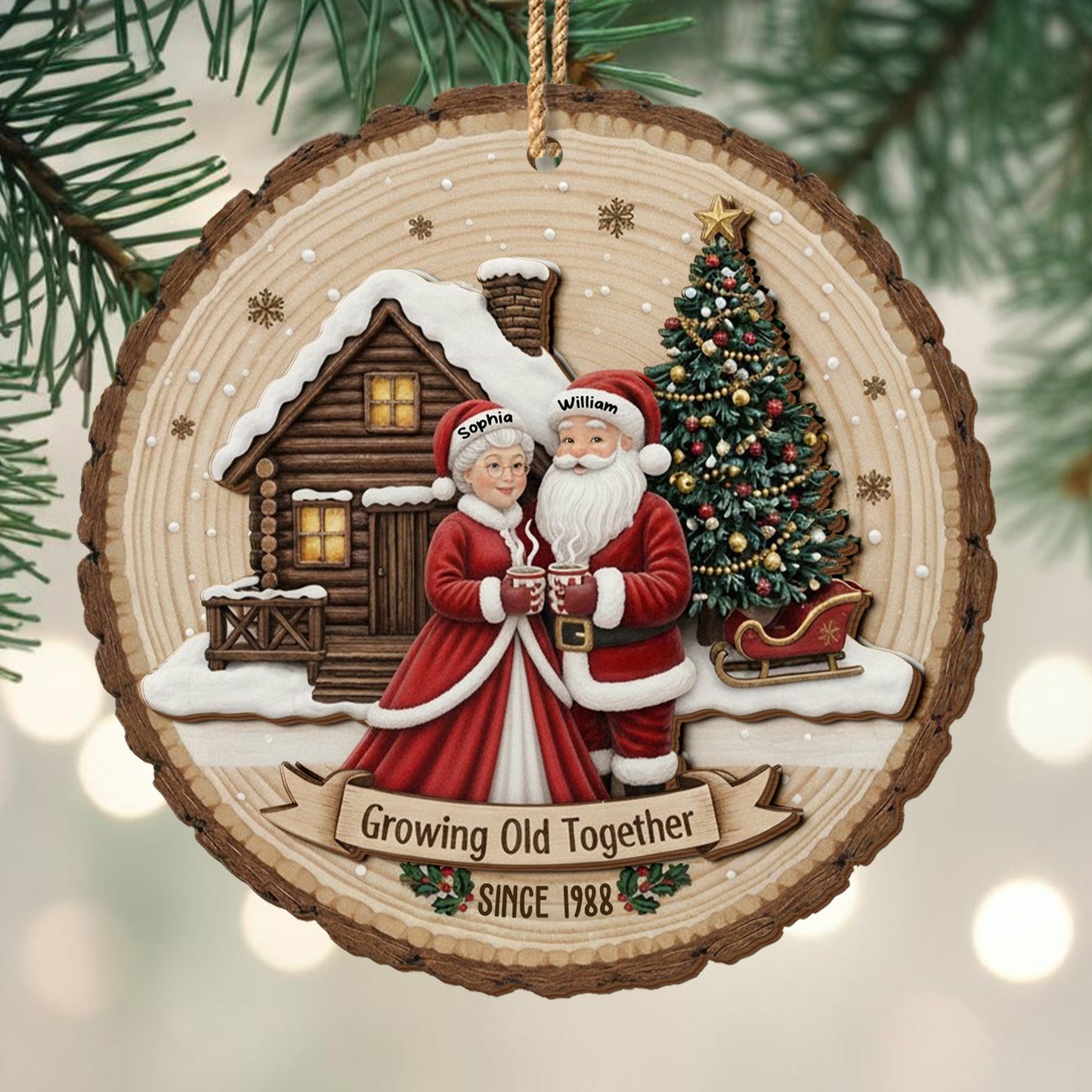 Growing Old Together, Christmas Tree And Wooden Cabin