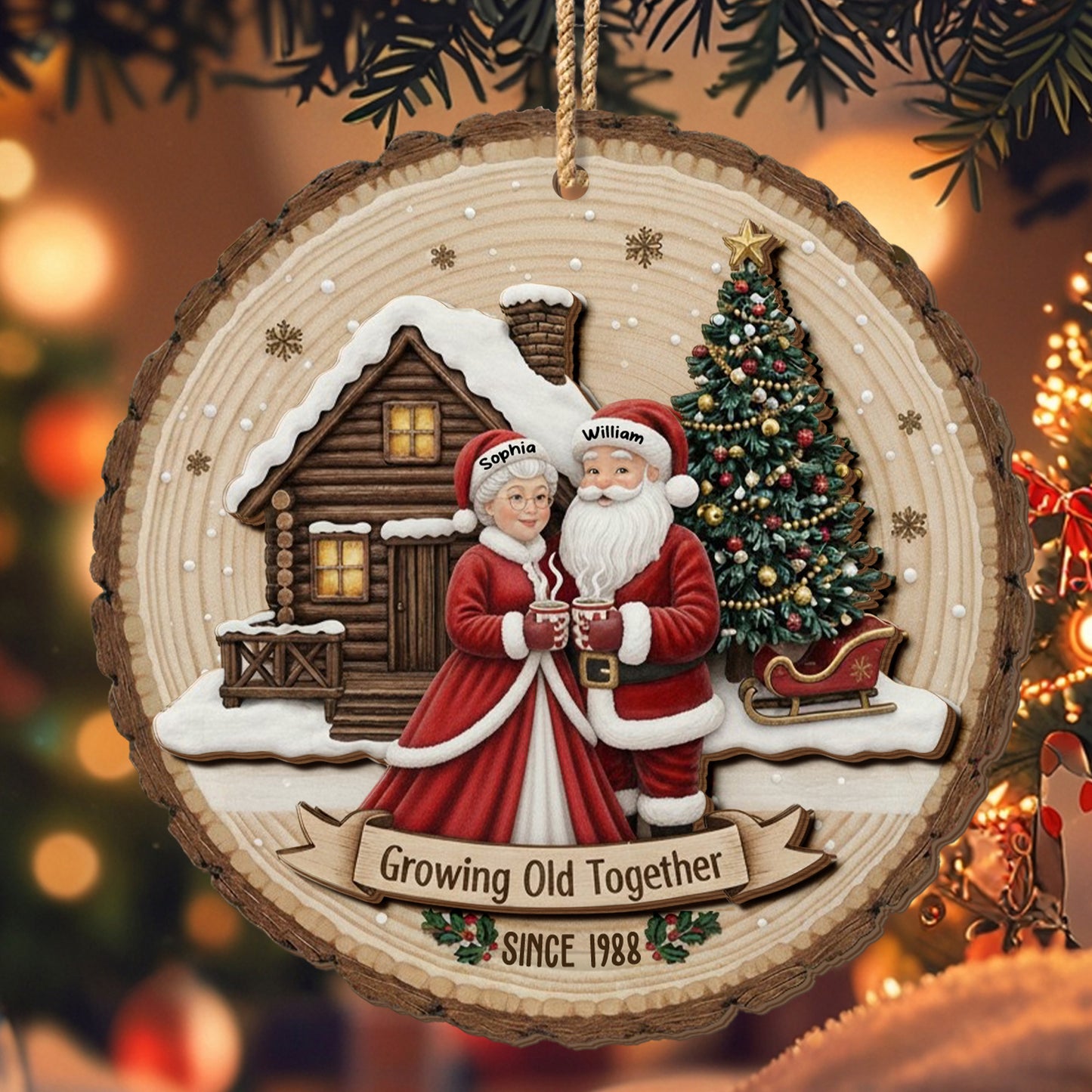 Growing Old Together, Christmas Tree And Wooden Cabin