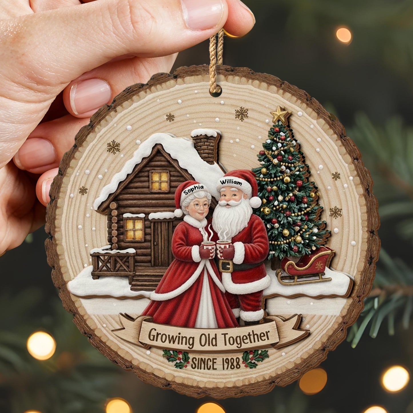 Growing Old Together, Christmas Tree And Wooden Cabin