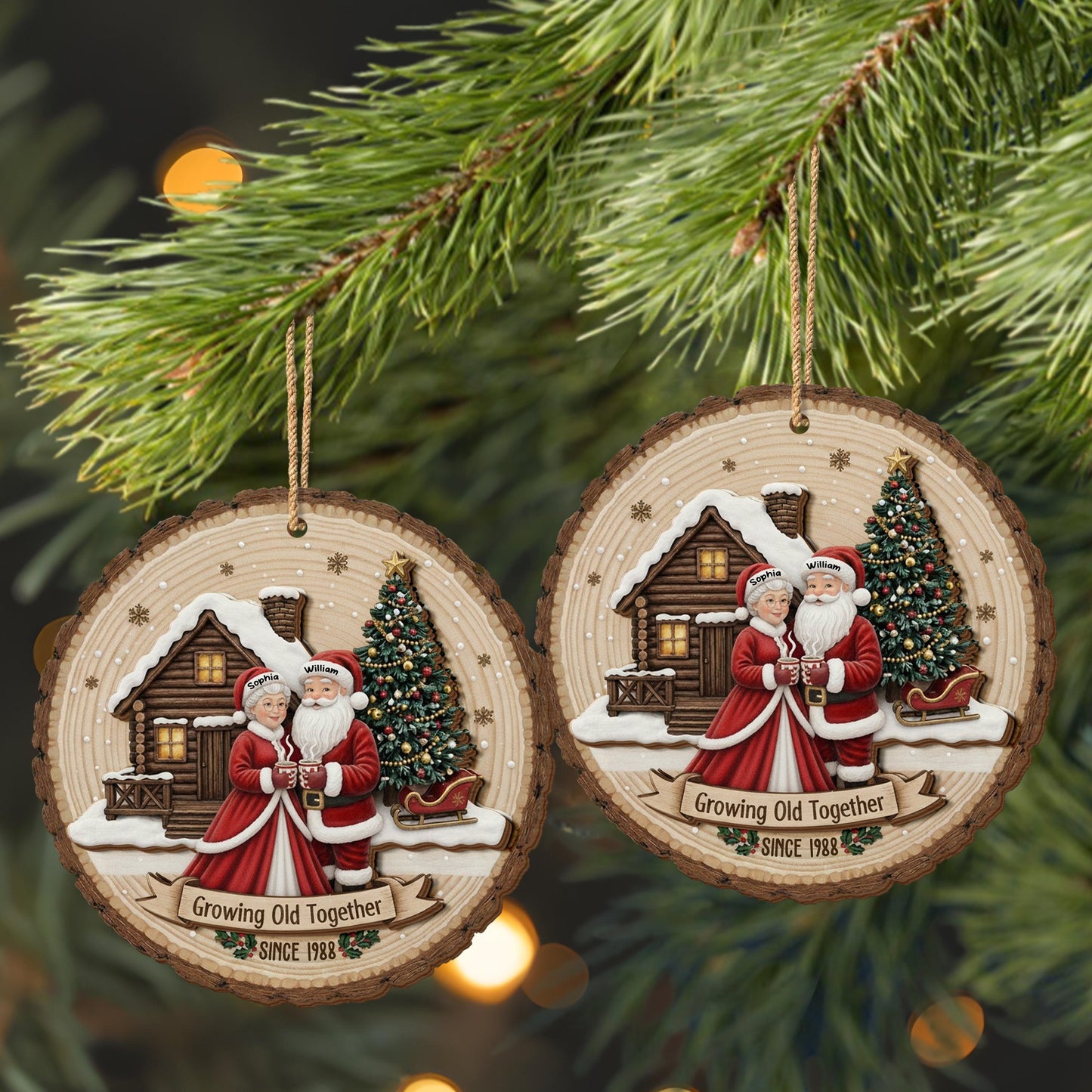 Growing Old Together, Christmas Tree And Wooden Cabin