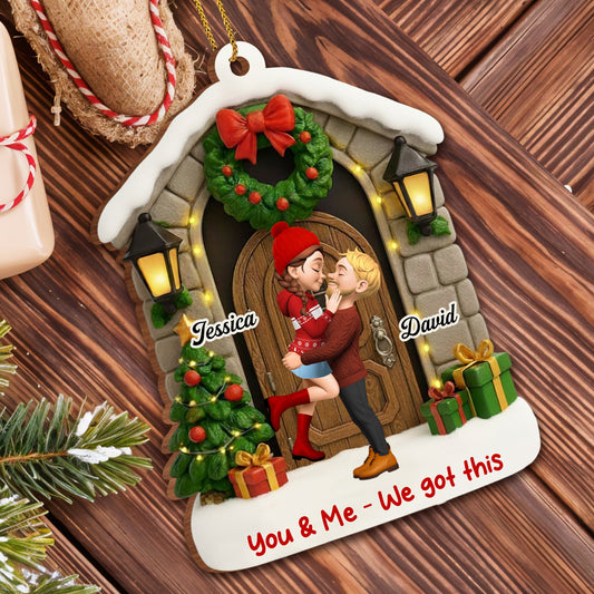 You & Me, We Got This, Christmas Wreath And Gifts - Personalized Custom Wood Ornament, Custom Shaped - CPL778_WDO