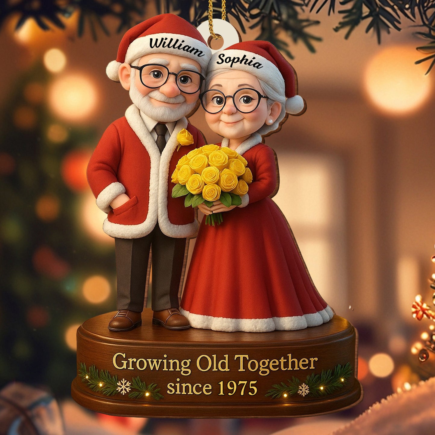 Growing Old Together, Elderly Couple With Yellow Roses