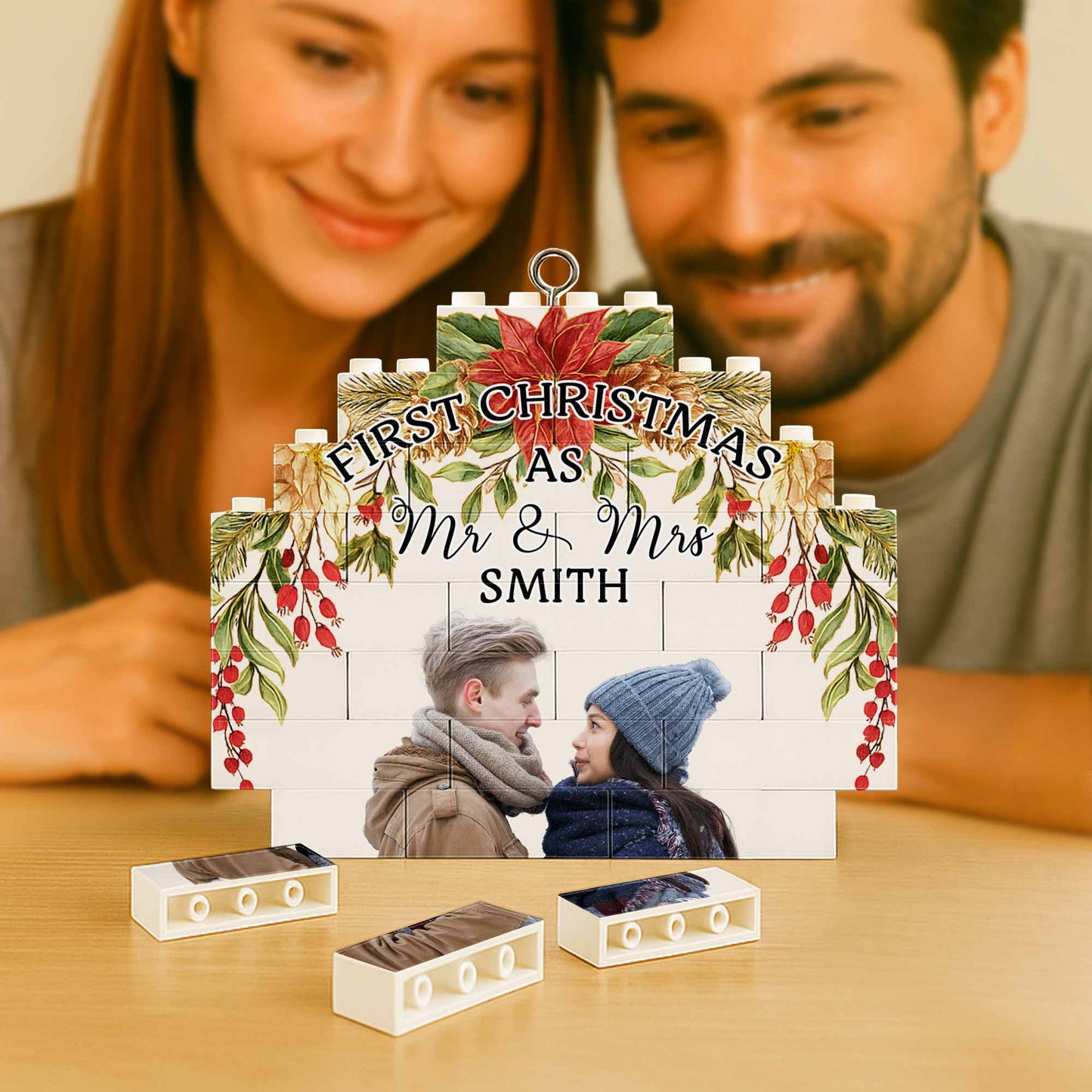 First Christmas As Mr. & Mr. With Poinsettias And Holly Berries