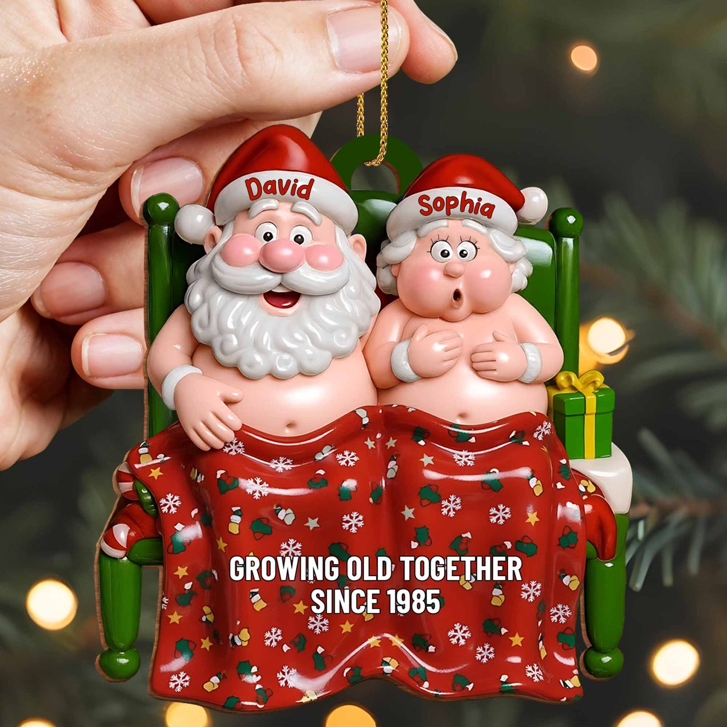 Growing Old Together Since, Elderly Couple In Beach Attire - Personalized Custom Wood Ornament, Custom Shaped - CPL860_WDO
