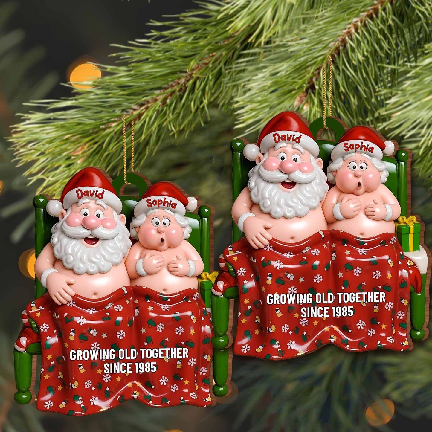 Growing Old Together Since, Elderly Couple In Beach Attire - Personalized Custom Wood Ornament, Custom Shaped - CPL860_WDO