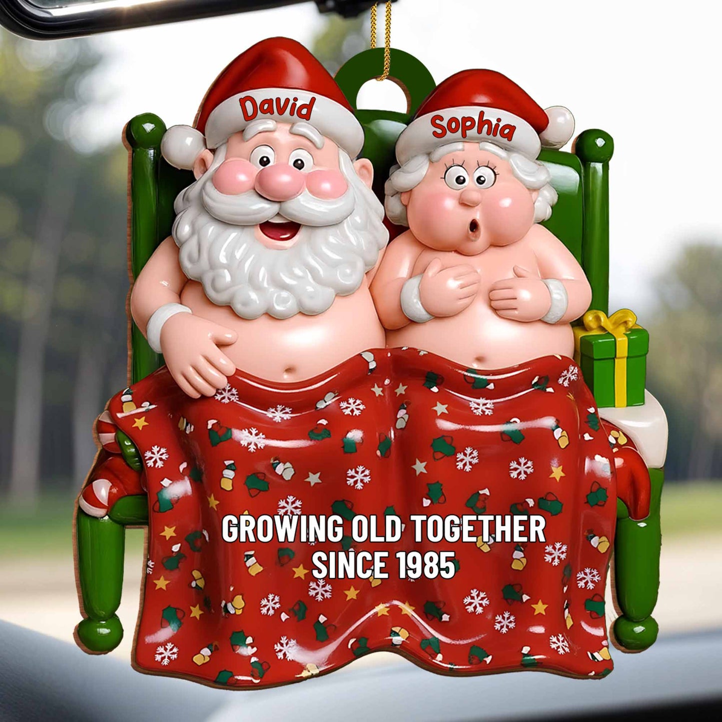 Growing Old Together Since, Elderly Couple In Beach Attire - Personalized Custom Wood Ornament, Custom Shaped - CPL860_WDO