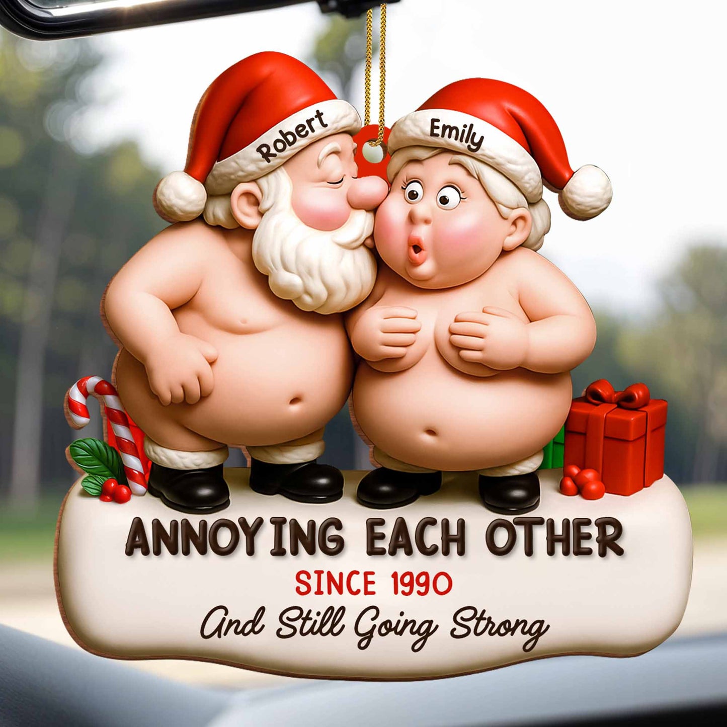 Annoying Each Other, Santa Hats And Gift Box