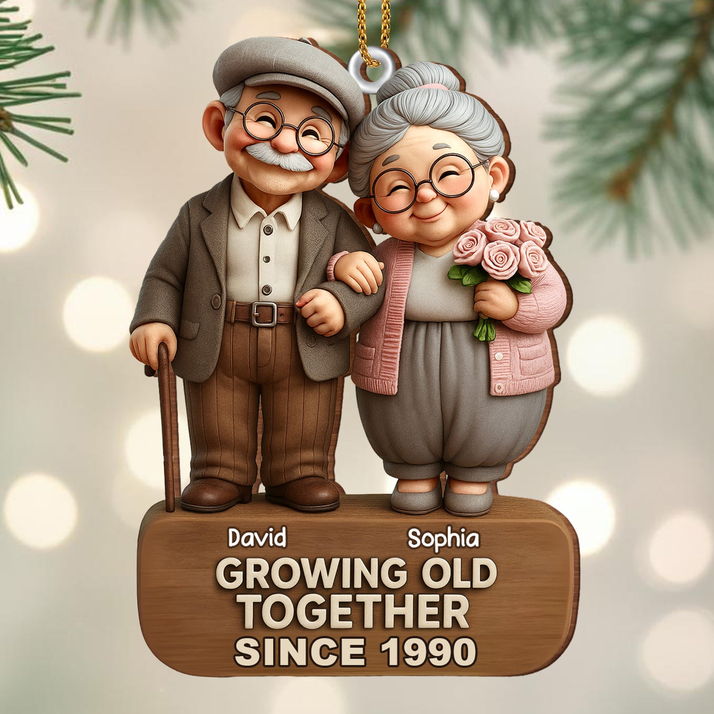 Growing Old Together, Elderly Couple With Roses
