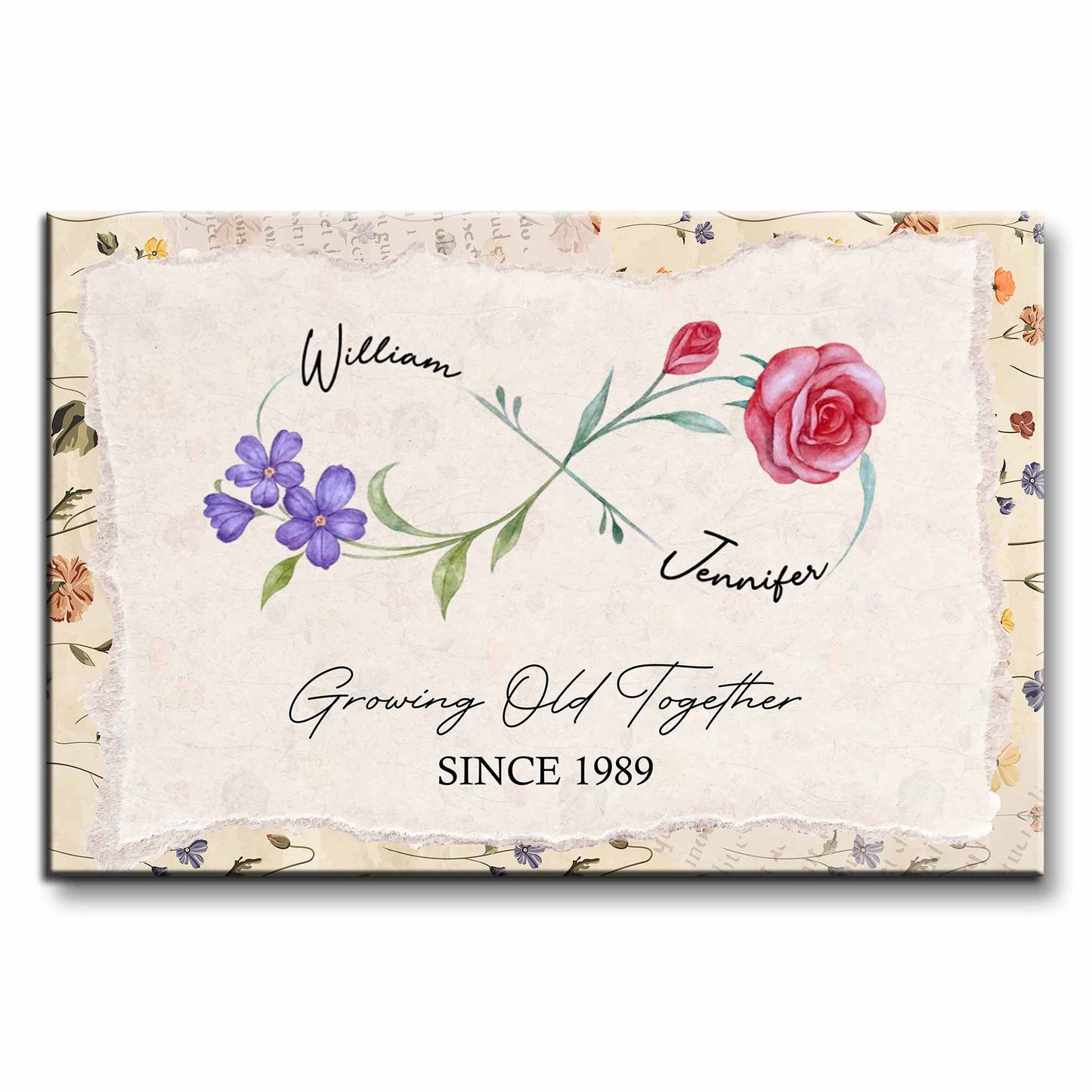 Growing Old Together With Elegant Flowers Design - Personalized Custom Horizontal Poster - CPL920_HPOS