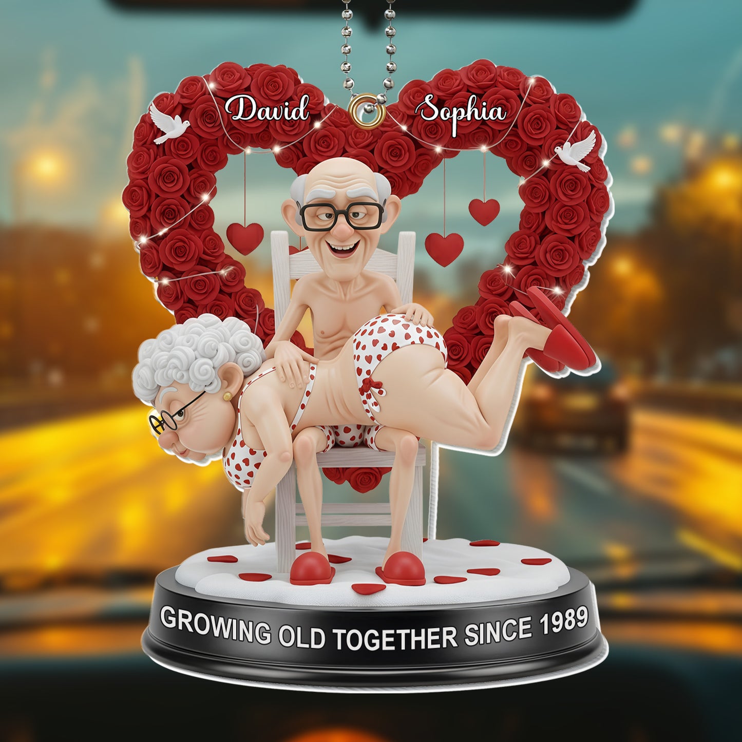 Growing Old Together Elderly Couple With Hearts And Roses