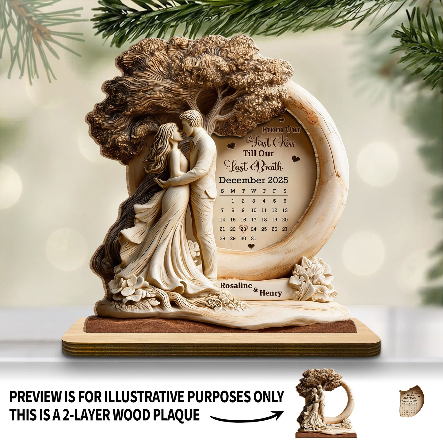 From Our First Kiss Till Our Last Breath, Couple Under Tree - Personalized Custom 2-Layer Wood Plaque With Flat Base - CPL992_WPLA