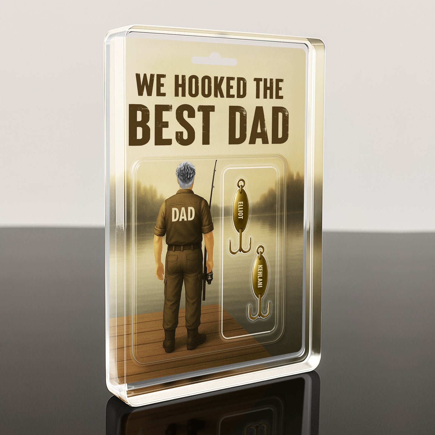 I Hooked The Best Dad, Fishing Rod and Fish Hooks - Personalized Custom Acrylic Plaque - DAD003_RECA