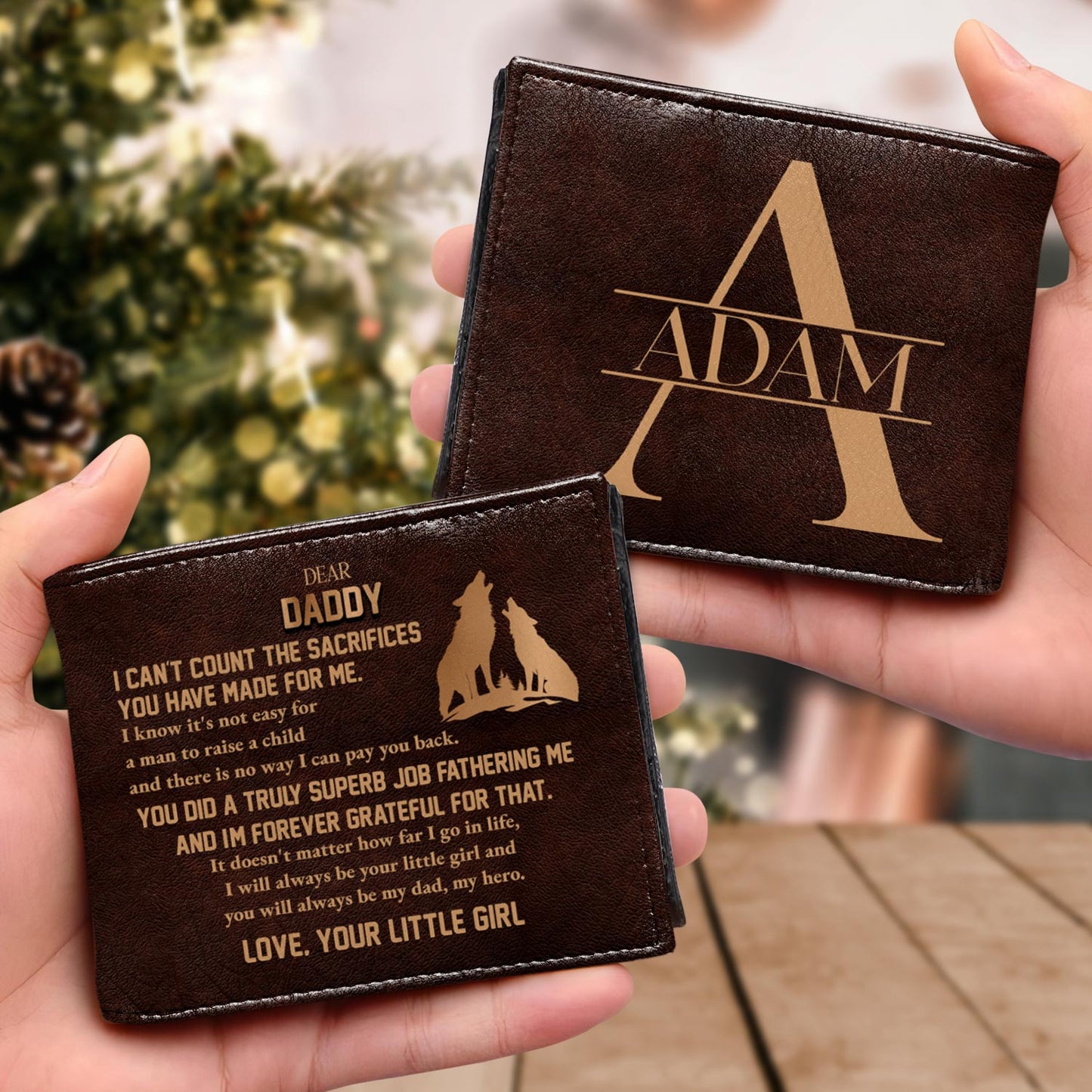 Dear Daddy Forever Grateful Love Your Little Boy Silhouette Man And Boy - Personalized Custom Men's Leather Wallet - DAD013_MW