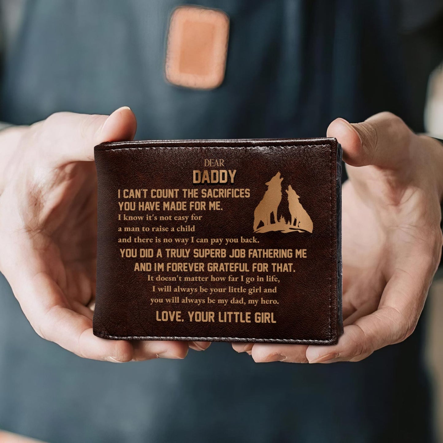 Dear Daddy Forever Grateful Love Your Little Boy Silhouette Man And Boy - Personalized Custom Men's Leather Wallet - DAD013_MW