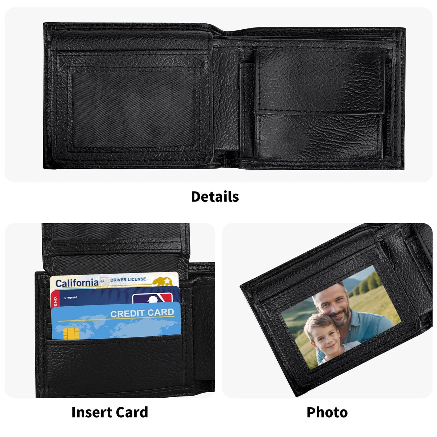 Dear Daddy Forever Grateful Love Your Little Boy Silhouette Man And Boy - Personalized Custom Men's Leather Wallet - DAD013_MW