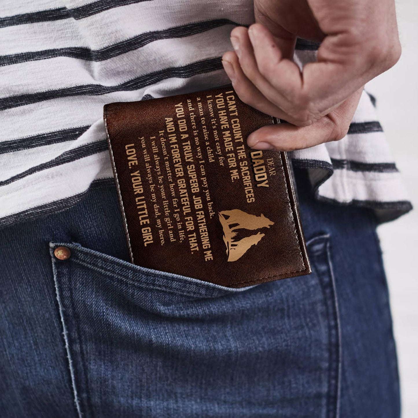 Dear Daddy Forever Grateful Love Your Little Boy Silhouette Man And Boy - Personalized Custom Men's Leather Wallet - DAD013_MW