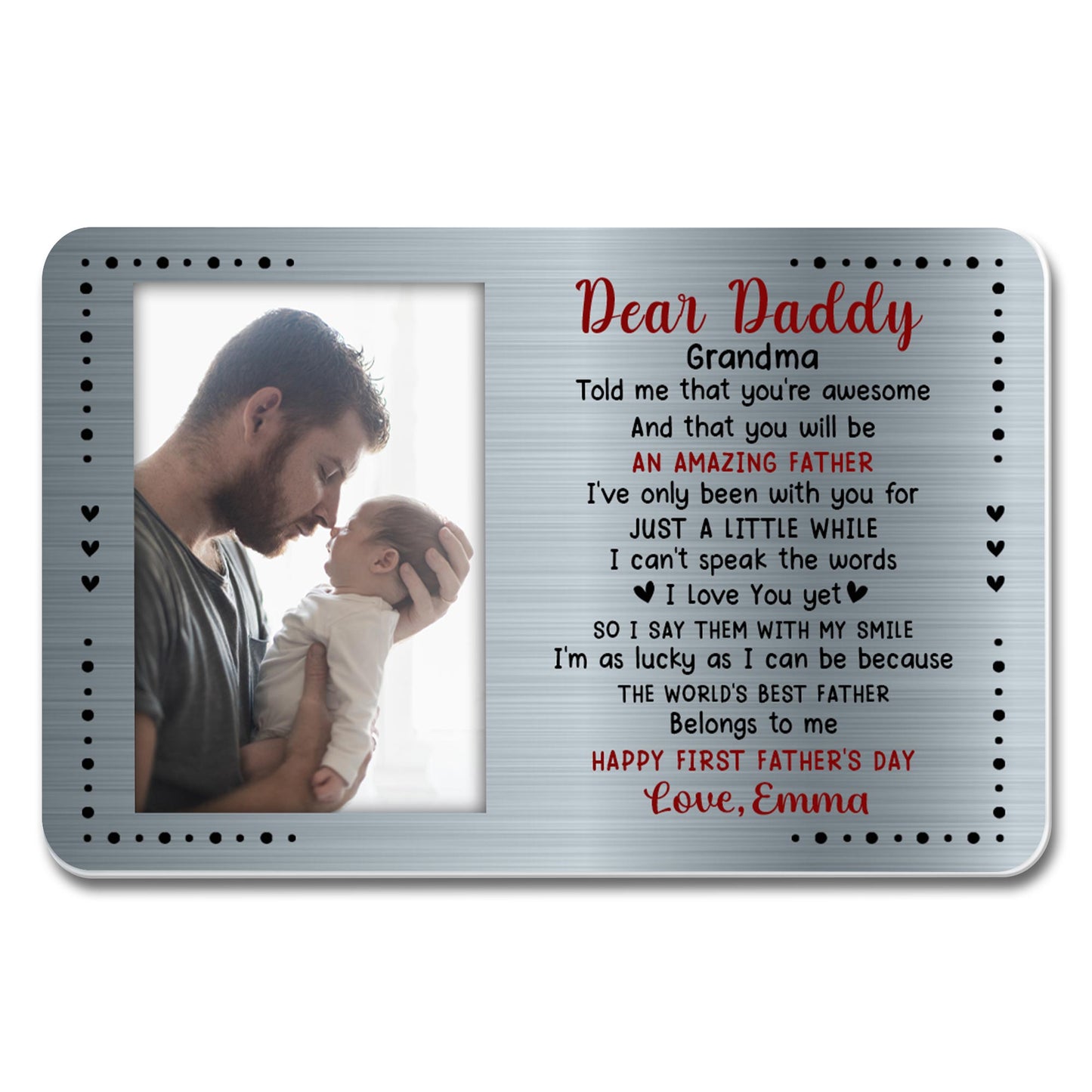 Dear Daddy, Grandma Told Me That You're Awesome, Hearts - Personalized Aluminum Wallet Card - DAD018_ALCA