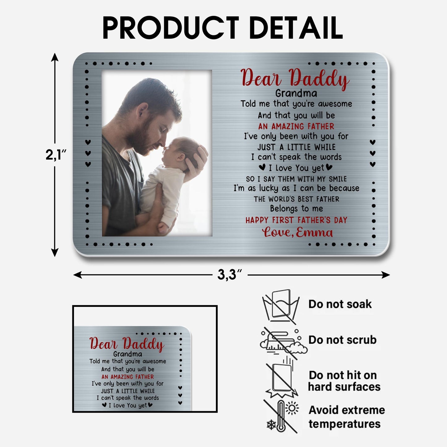 Dear Daddy, Grandma Told Me That You're Awesome, Hearts - Personalized Aluminum Wallet Card - DAD018_ALCA