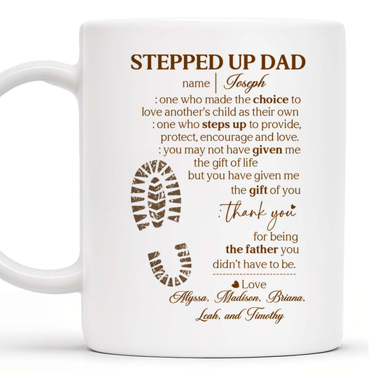 Stepped Up Dad Love and Encouragement Footprints Mug