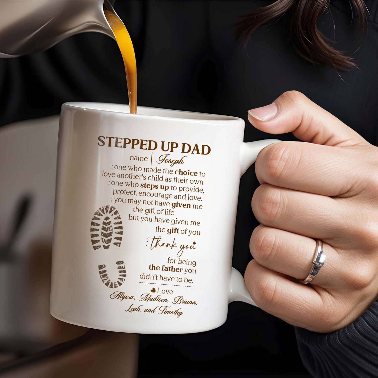 Stepped Up Dad Love and Encouragement Footprints Mug