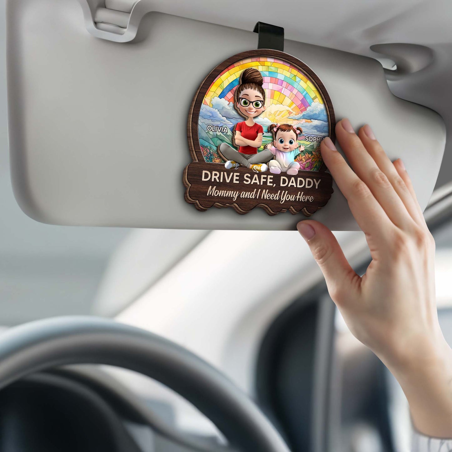 Drive Safe, Daddy Mommy and I Need You Here, Rainbow and Cartoon Characters