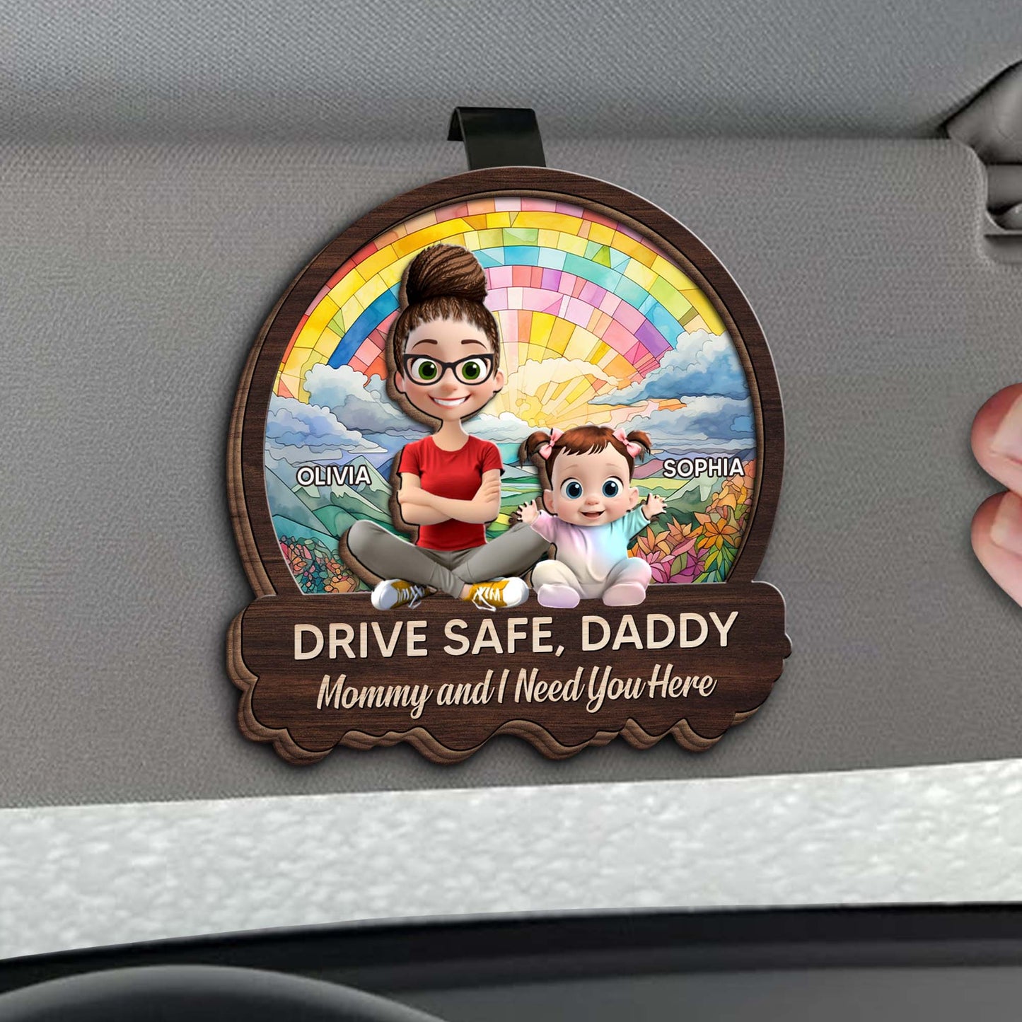 Drive Safe, Daddy Mommy and I Need You Here, Rainbow and Cartoon Characters