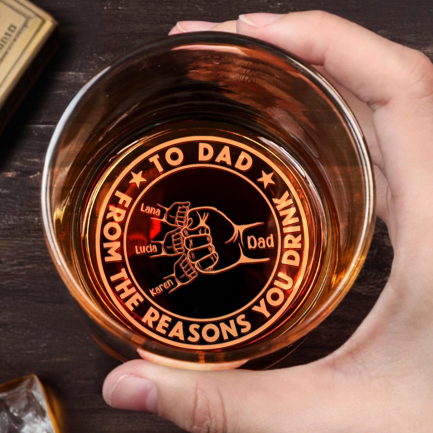 To Dad, From The Reasons You Drink, Handshake - Personalized Engraved Whiskey Glass - DAD028_EWG