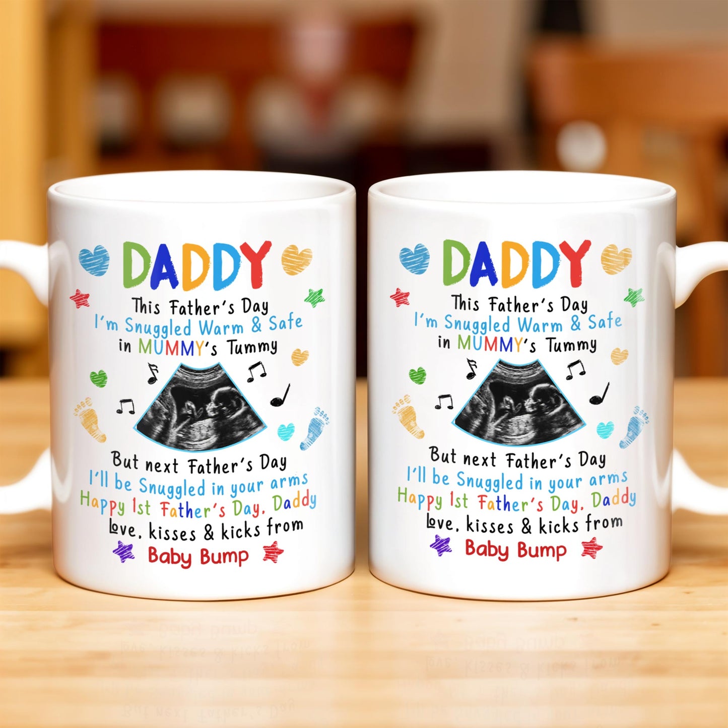 This Father's Day I’m Snuggled Warm & Safe In Mummy's Tummy, Ultrasound And Hearts - Personalized Custom Coffee Mug - DAD031_MG