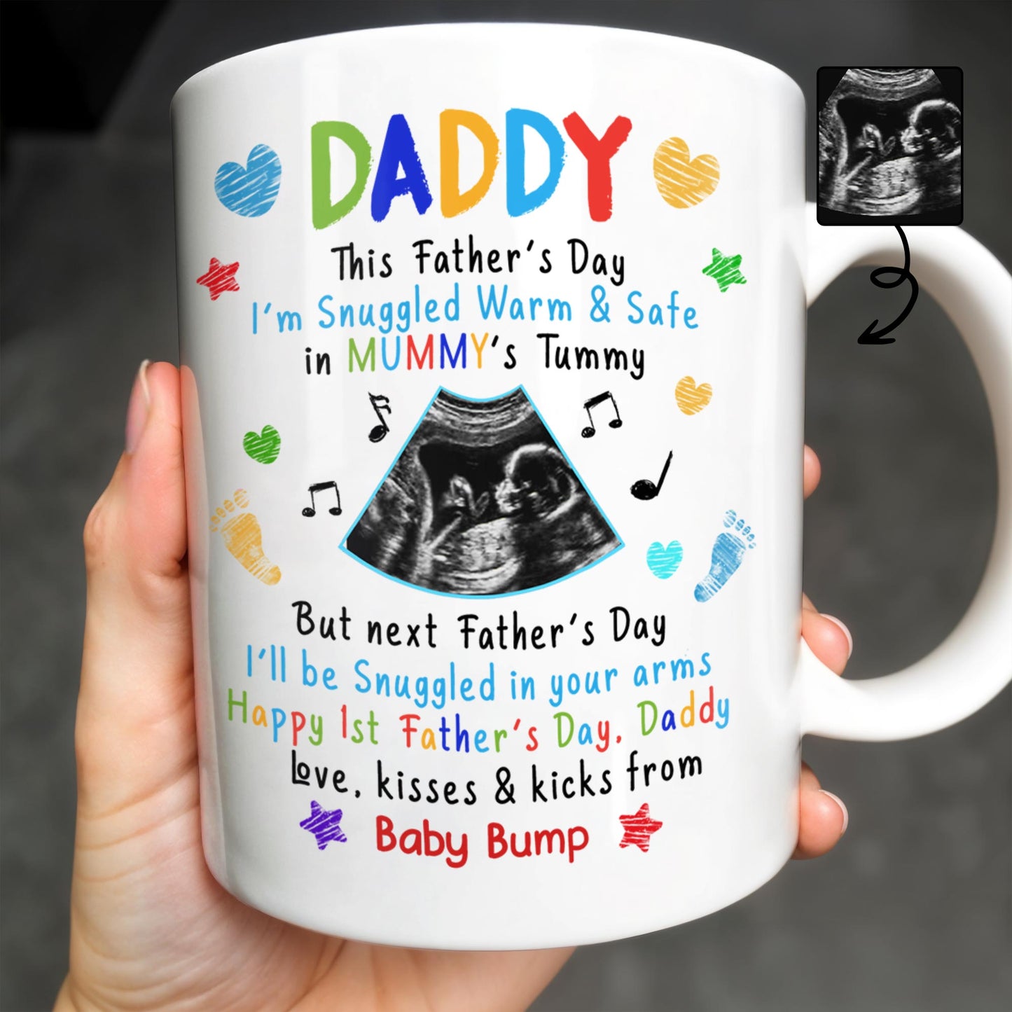 This Father's Day I’m Snuggled Warm & Safe In Mummy's Tummy, Ultrasound And Hearts - Personalized Custom Coffee Mug - DAD031_MG