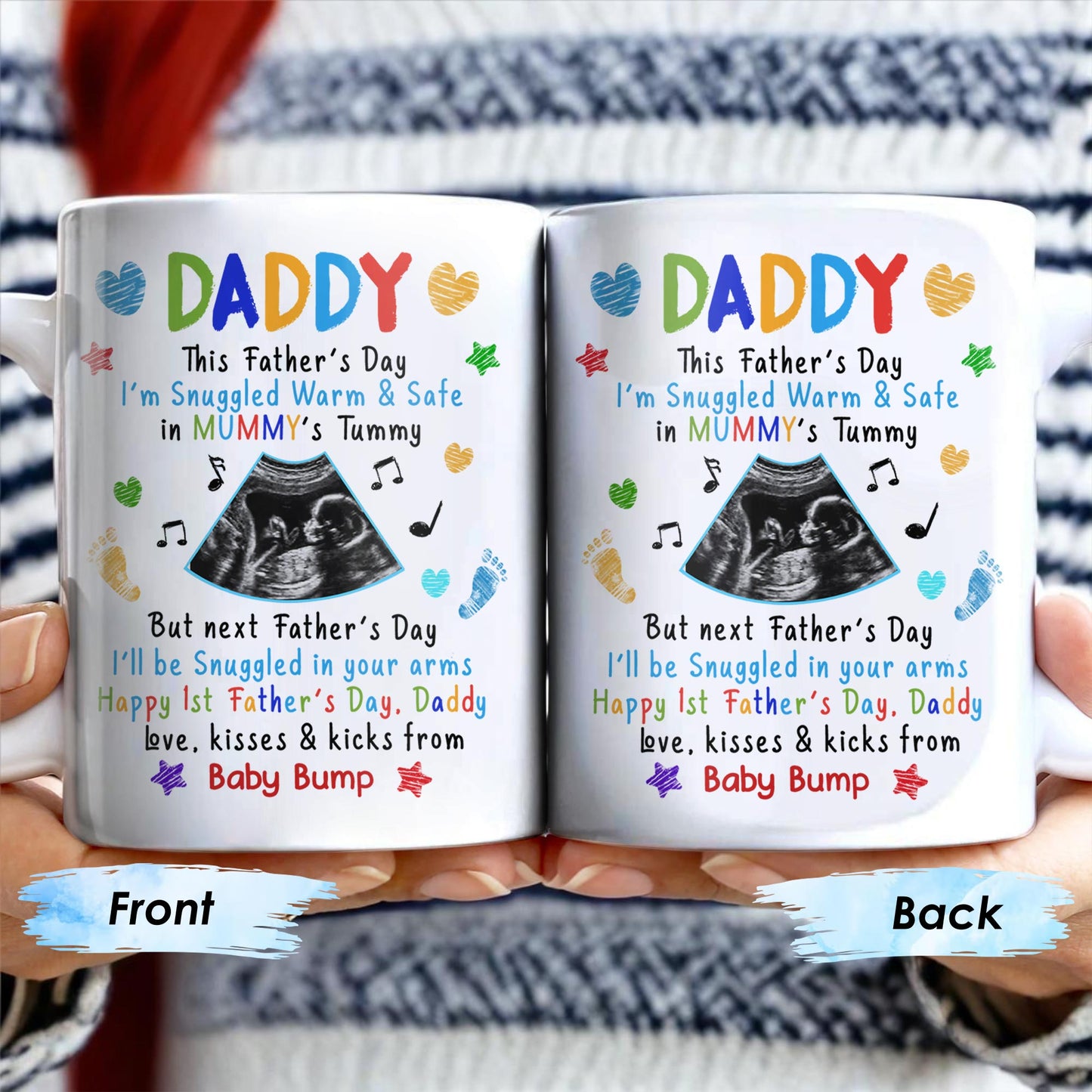 This Father's Day I’m Snuggled Warm & Safe In Mummy's Tummy, Ultrasound And Hearts - Personalized Custom Coffee Mug - DAD031_MG