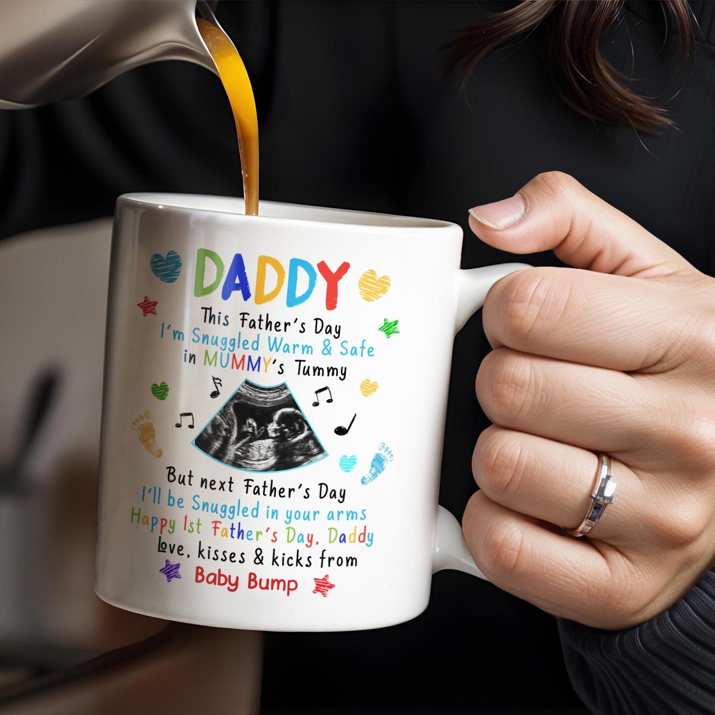 This Father's Day I’m Snuggled Warm & Safe In Mummy's Tummy, Ultrasound And Hearts - Personalized Custom Coffee Mug - DAD031_MG
