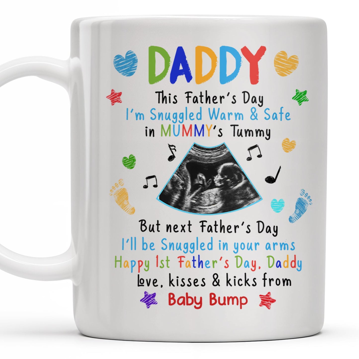 This Father's Day I’m Snuggled Warm & Safe In Mummy's Tummy, Ultrasound And Hearts - Personalized Custom Coffee Mug - DAD031_MG