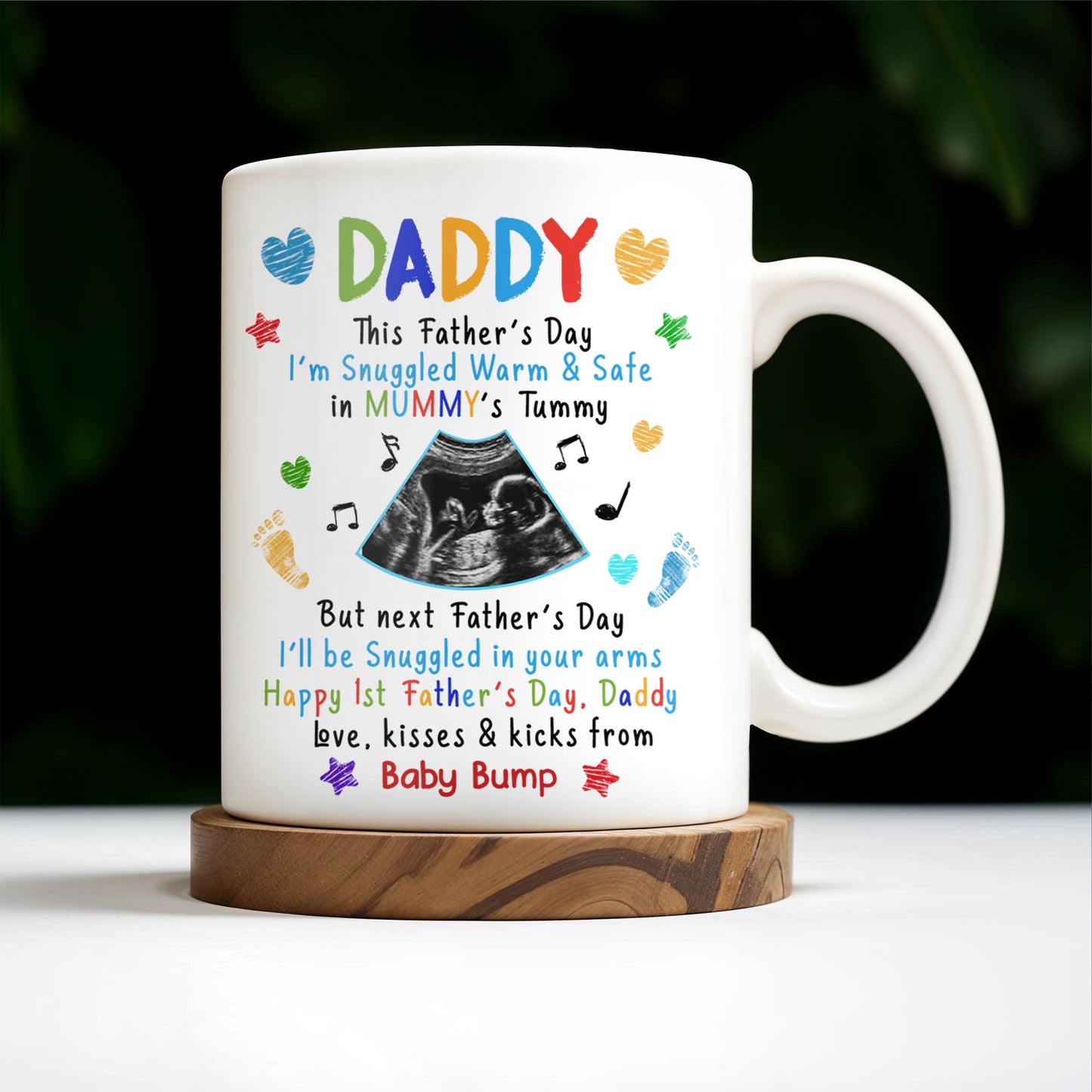This Father's Day I’m Snuggled Warm & Safe In Mummy's Tummy, Ultrasound And Hearts - Personalized Custom Coffee Mug - DAD031_MG