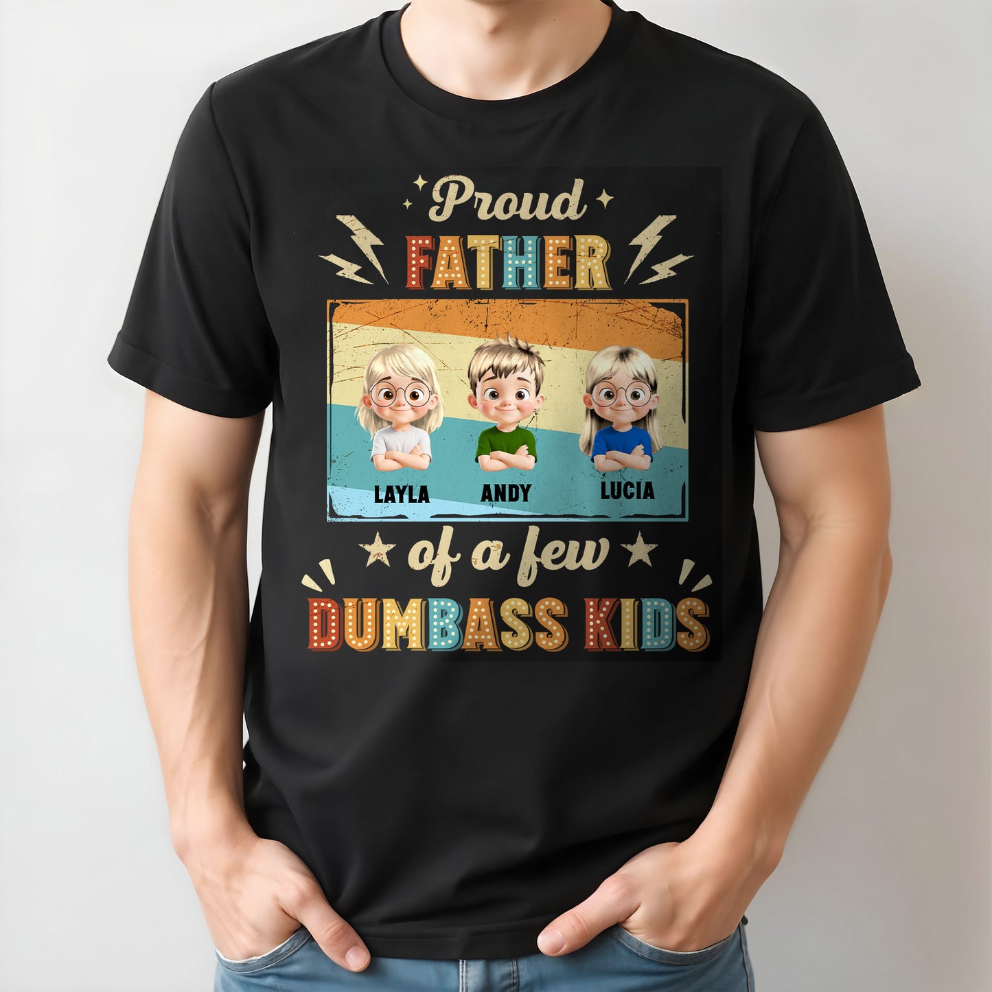 Proud Father Of A Few Dumbass Kids, Stars And Lightning Bolts