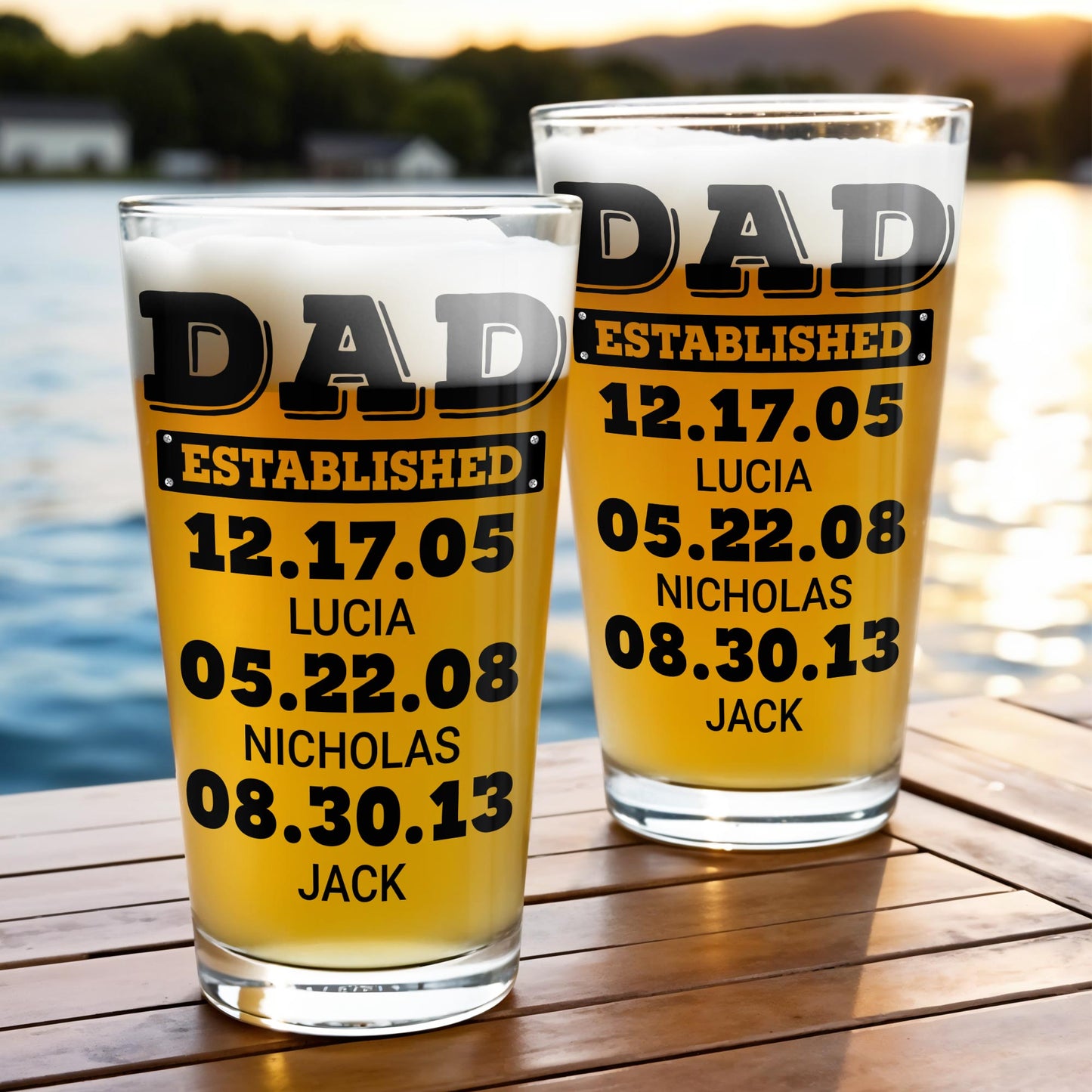 Dad Established Dates Personalized Beer Glass