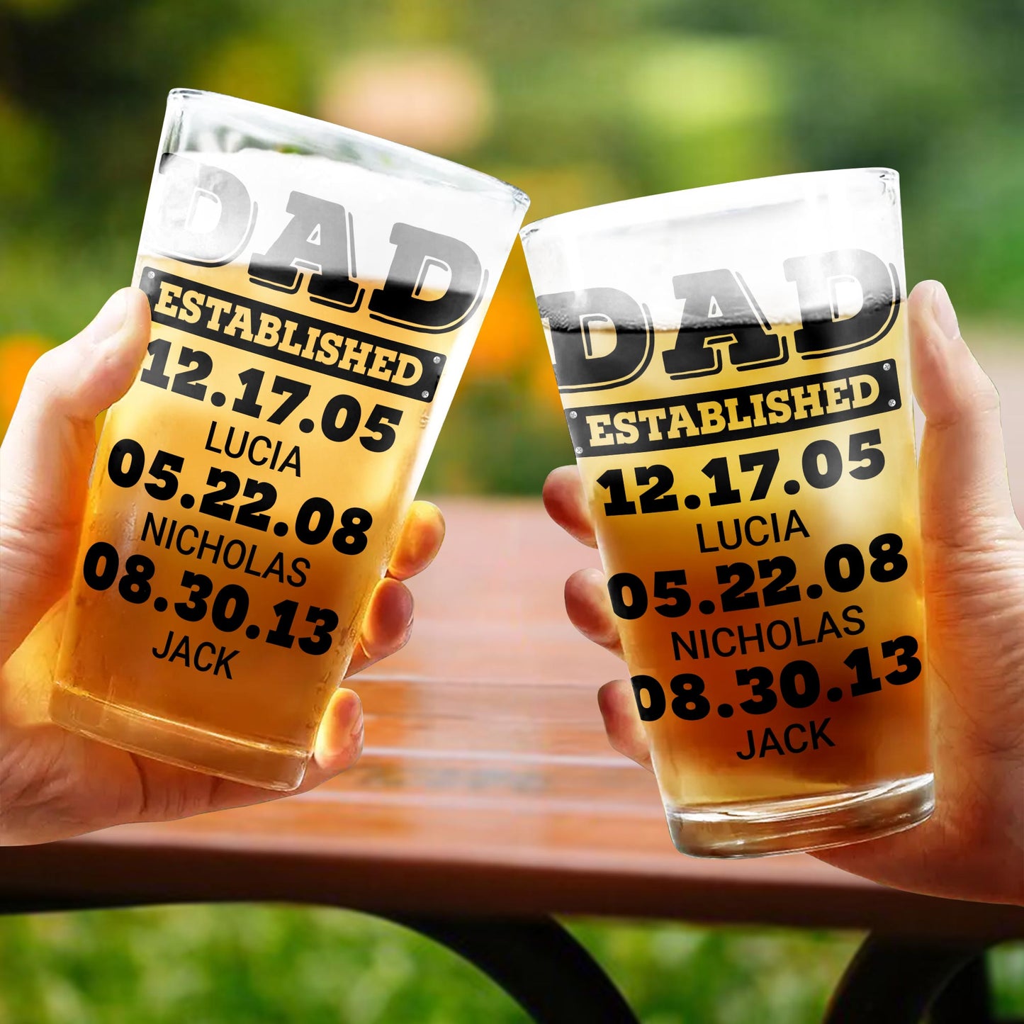 Dad Established Dates Personalized Beer Glass