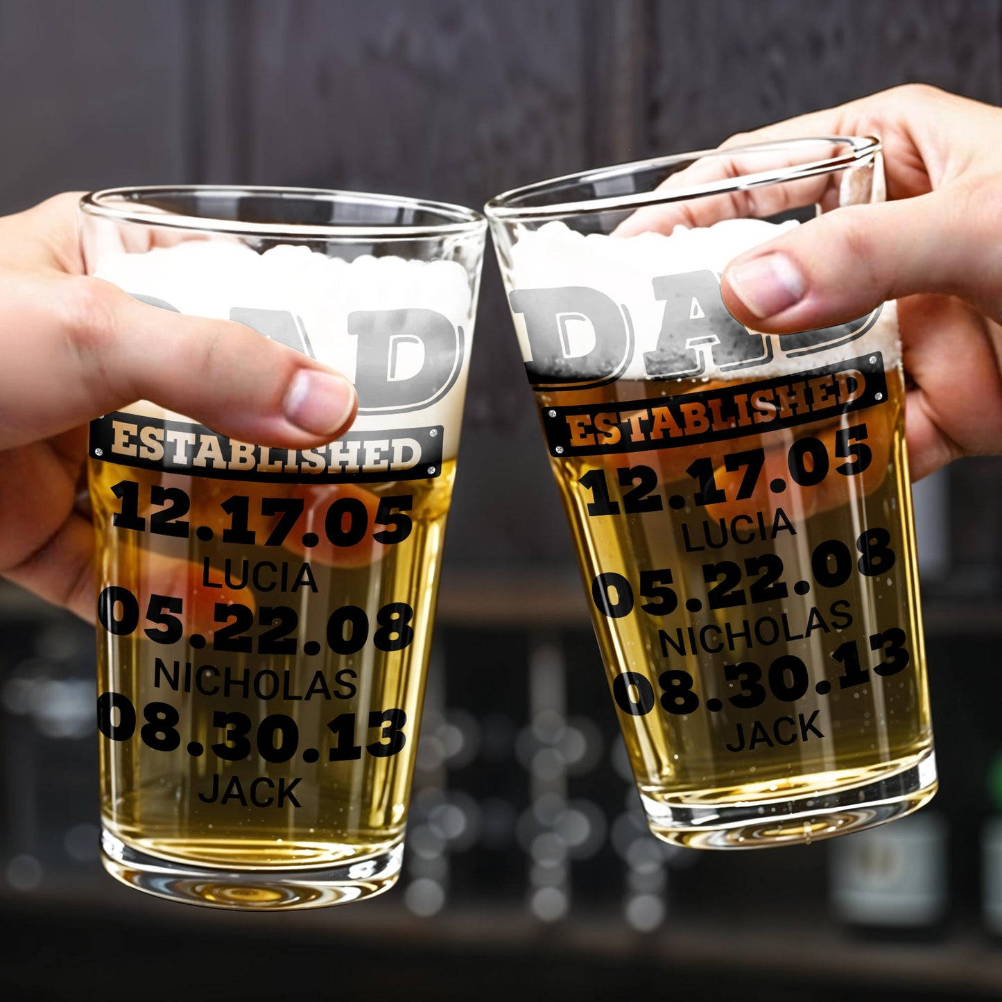 Dad Established Dates Personalized Beer Glass