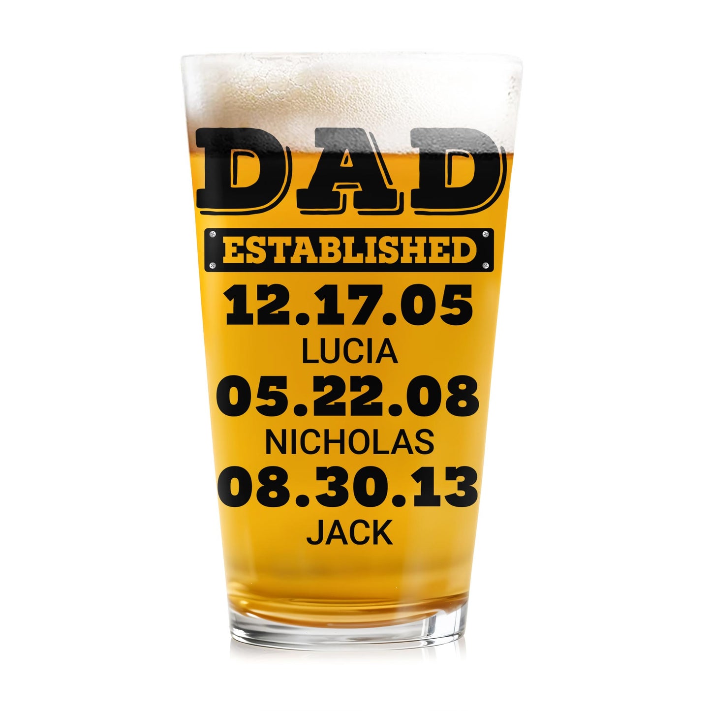 Dad Established Dates Personalized Beer Glass