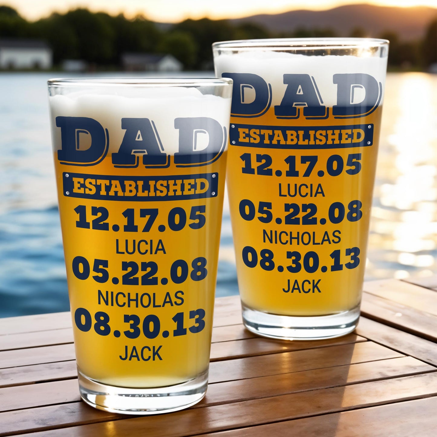 Dad Established Dates Personalized Beer Glass