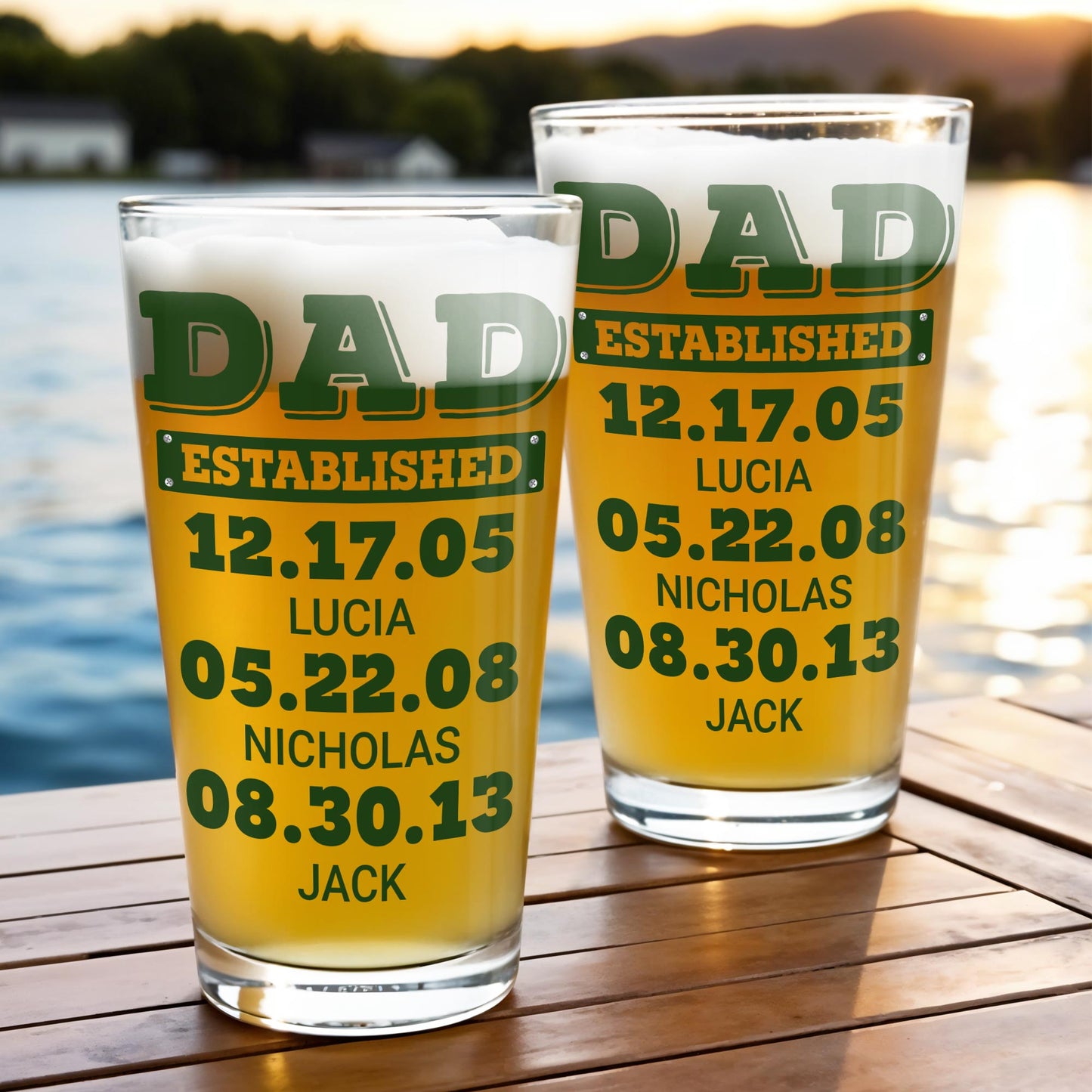 Dad Established Dates Personalized Beer Glass