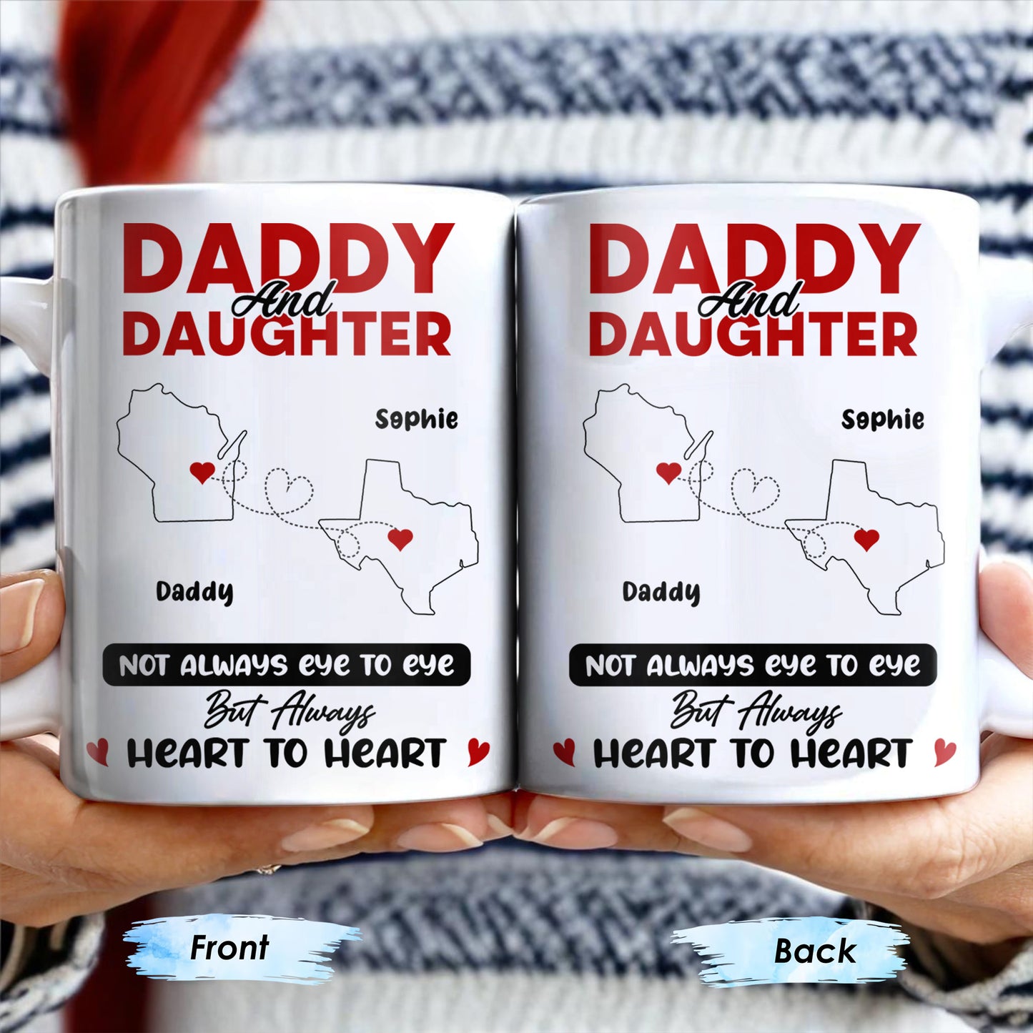 Daddy And Daughter Not Always Eye To Eye But Always Heart To Heart, Map and Heart