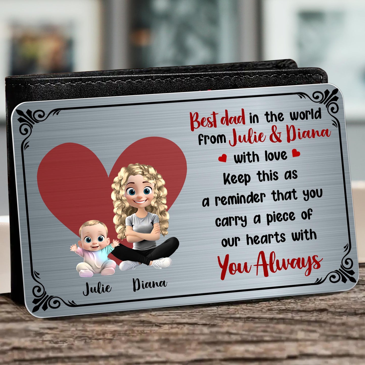 Best Dad In The World From Julie & Diana With Love, Heart and Cartoon Characters