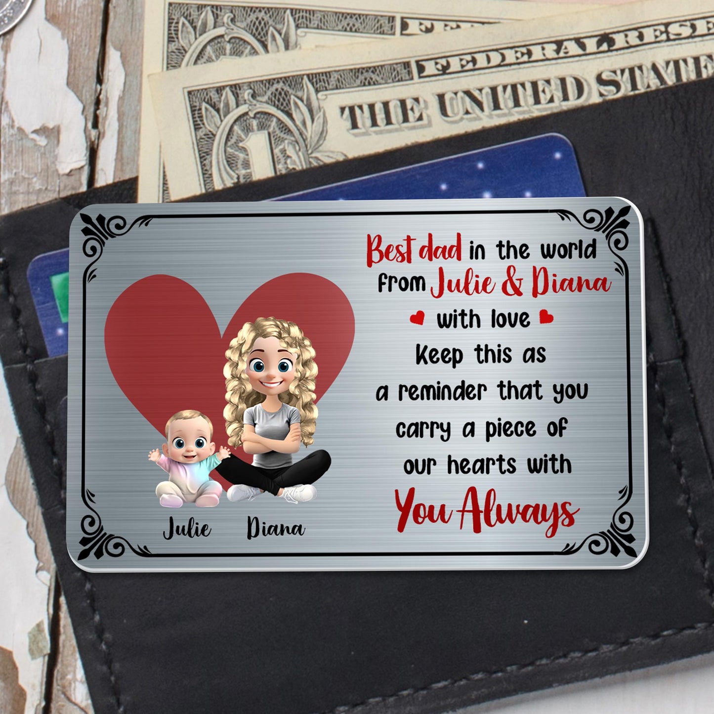 Best Dad In The World From Julie & Diana With Love, Heart and Cartoon Characters