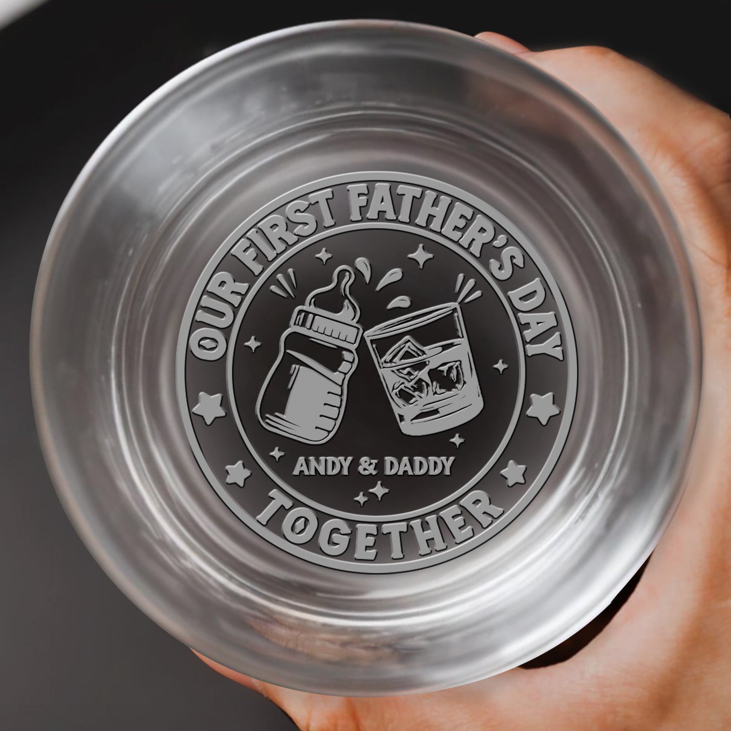 Our First Father's Day Together, Baby Bottle and Whiskey Glass