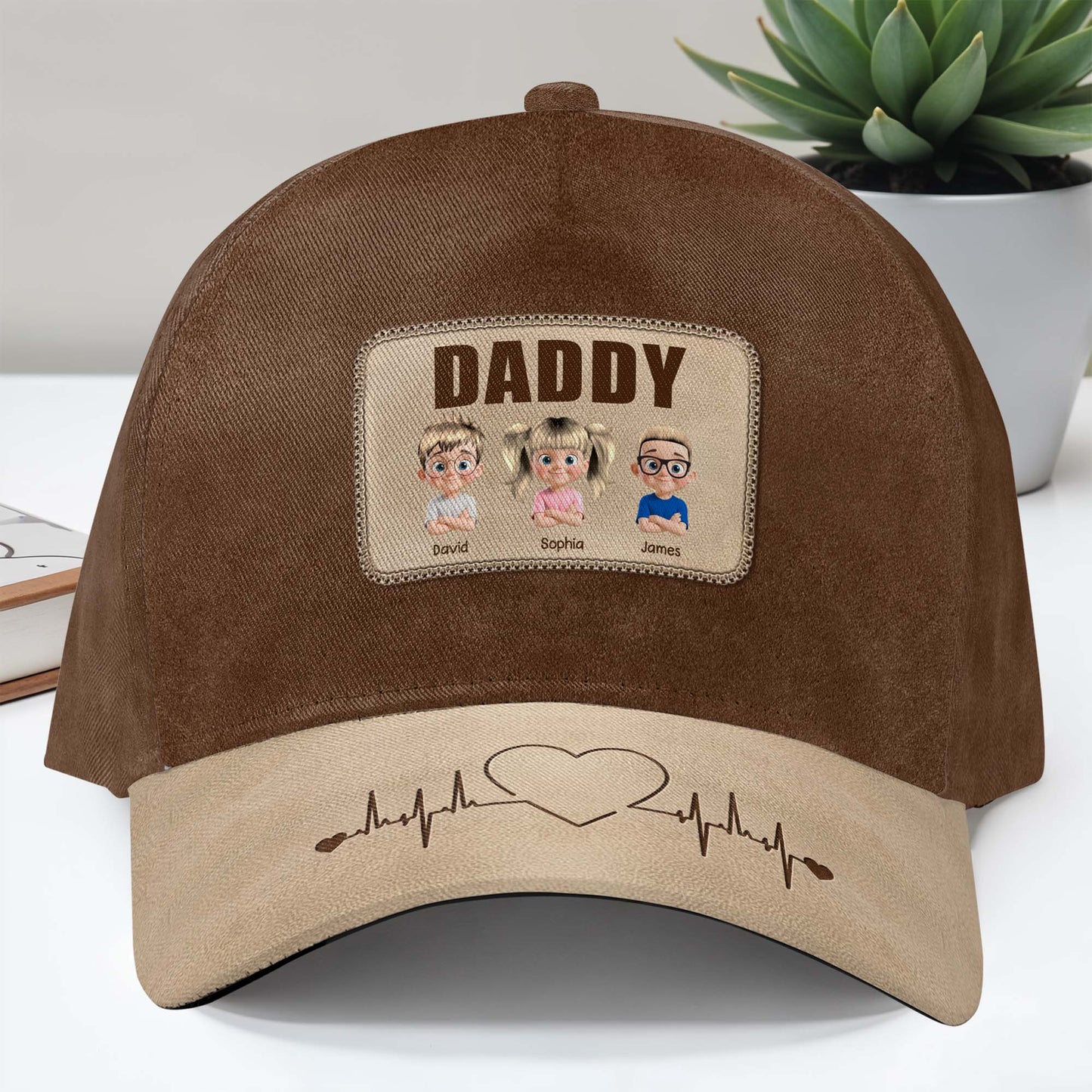 Classic Cap With Portrait Patch And Heartbeat Design