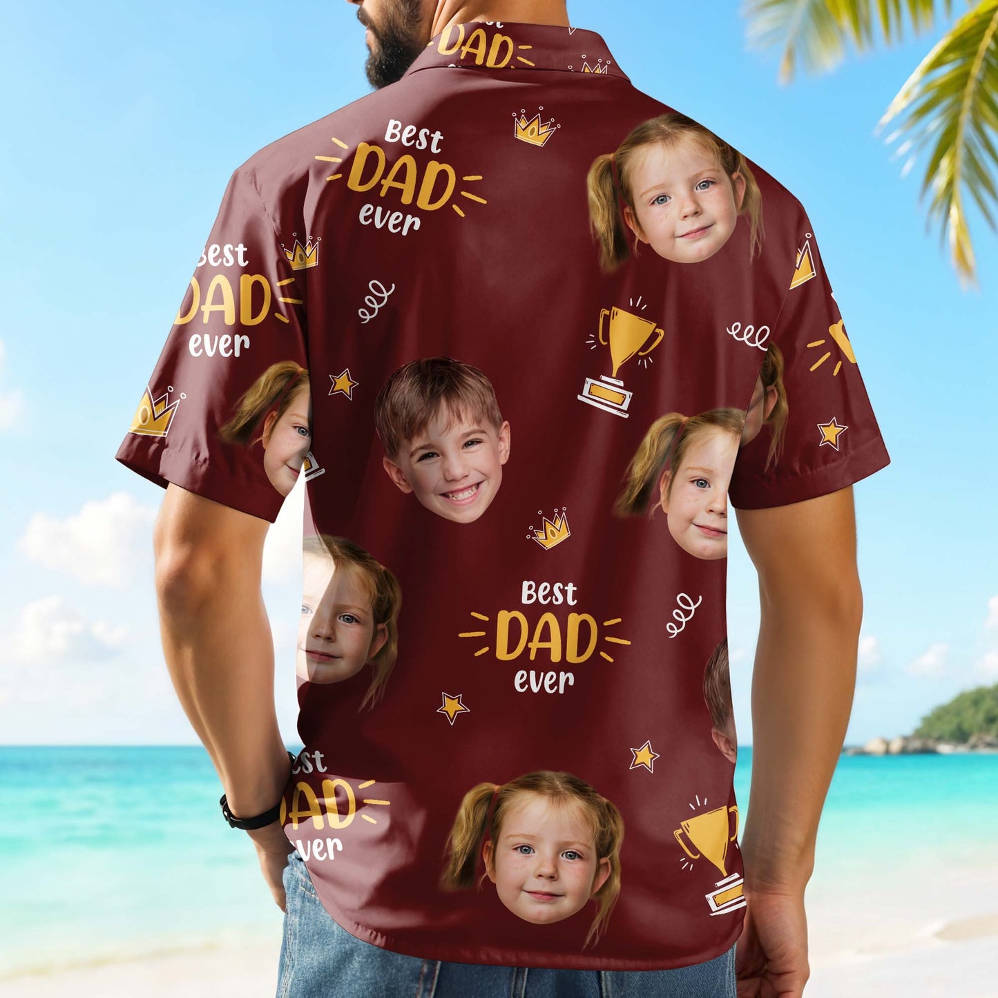 Meilleur papa de tous les temps, couronne et trophée – T-shirt hawaïen unisexe personnalisé – DAD044_HW