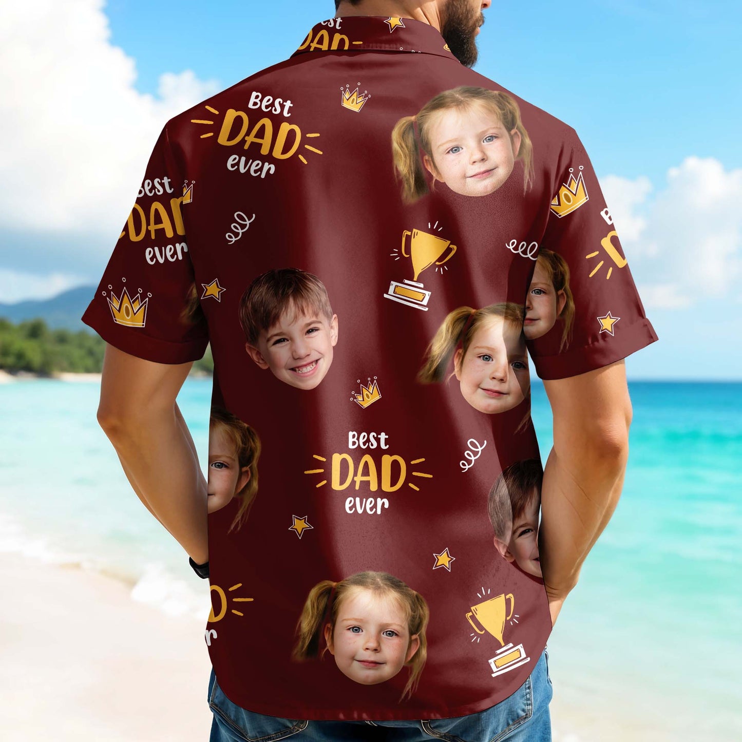 Meilleur papa de tous les temps, couronne et trophée – T-shirt hawaïen unisexe personnalisé – DAD044_HW